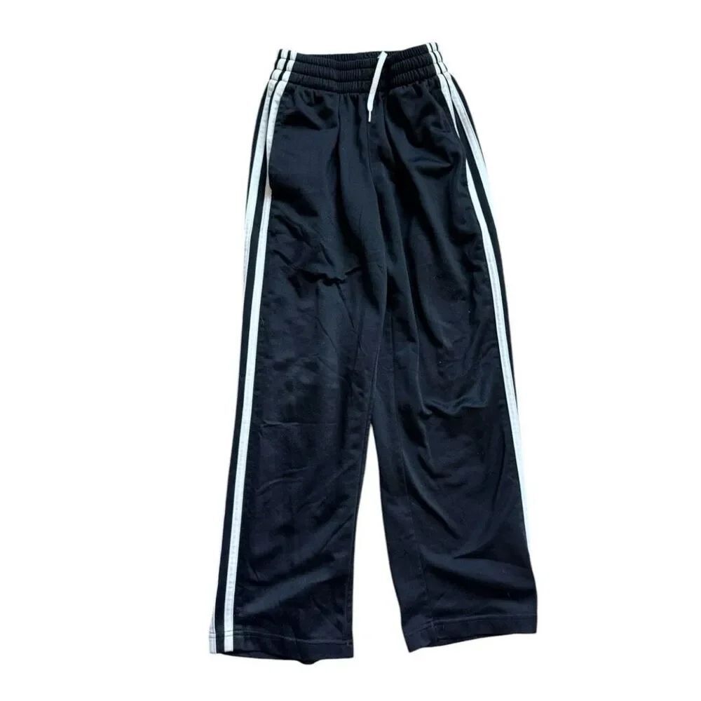 Youth Boys Adidas Black White Three Stripe Climalite Athletic Track Pants - S  8